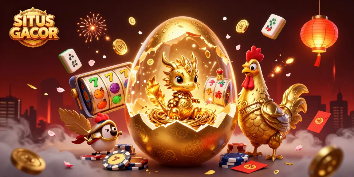 SITUS GACOR presents an enchanting scene of winning slots with golden dragon elements and vibrant casino symbols.