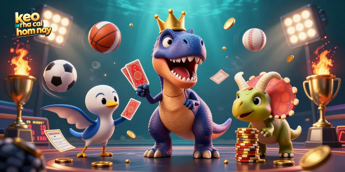 Place bets and analyze odds with "keo nha cai hom nay"; a thrilling 3D sports betting scene.
