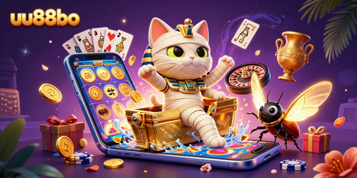 Experience the thrill with uu88bo as the Egyptian mummy cat bursts from a sarcophagus in a vibrant casino!