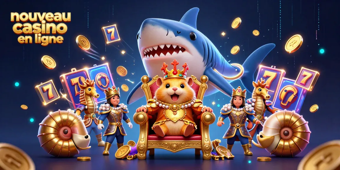 Gagnez avec le nouveau casino en ligne : illustration de roi hamster doré et éléments de machines à sous.