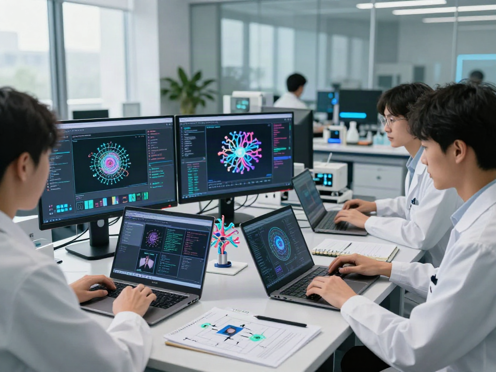 AI Image Detection team analyzing images in a modern lab environment