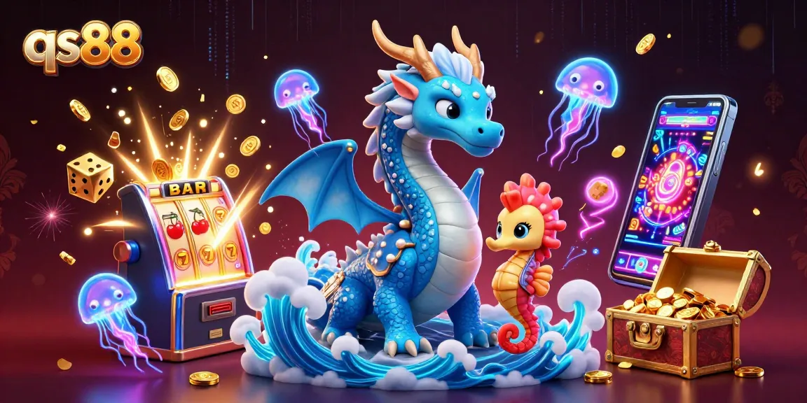 Experience breathtaking gameplay with qs88's vibrant illustration of an azure water dragon, seahorse knight, and neon jellyfish.