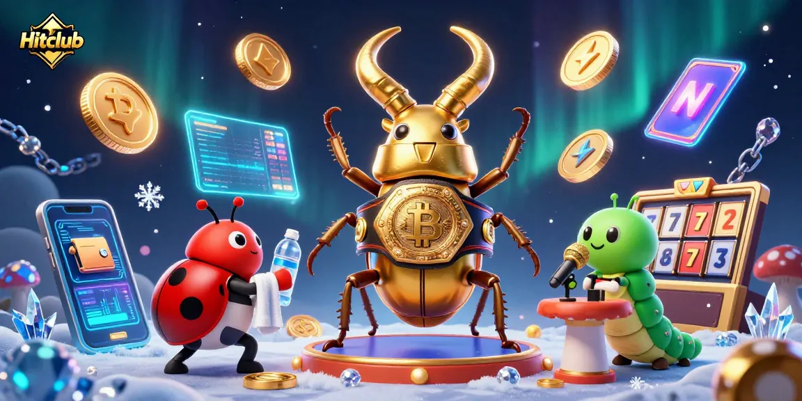Bet on Hitclub with vibrant 3D casino art showcasing characters and crypto elements.