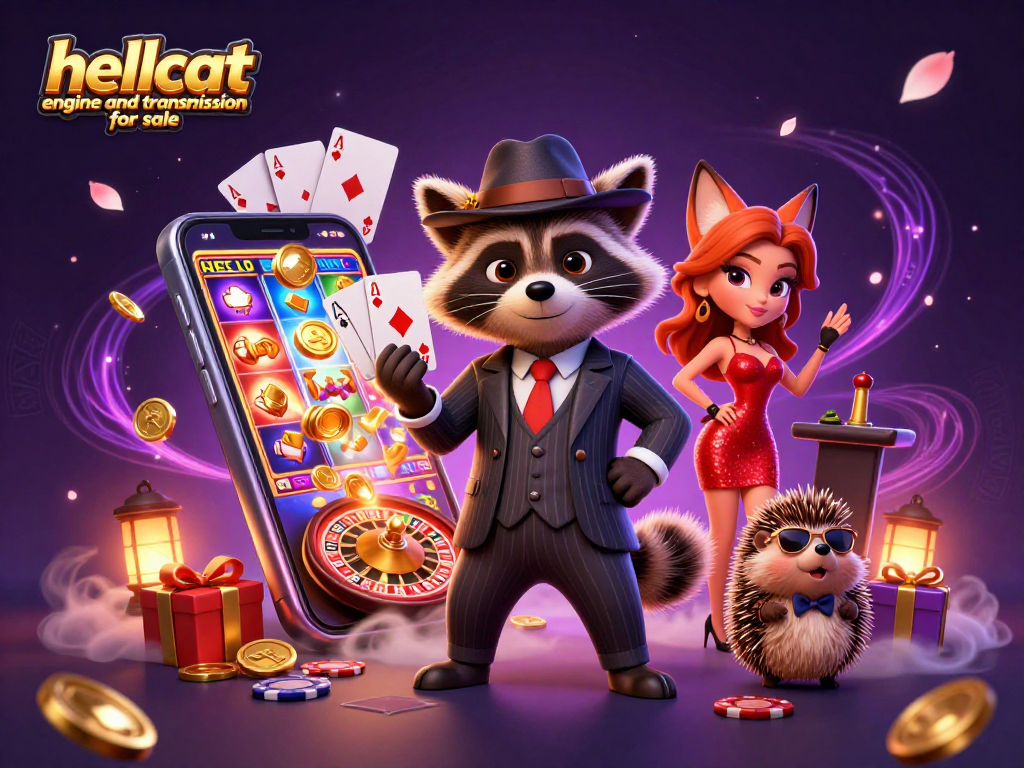 Engage with the thrilling world of hellcat engine and transmission for sale as a raccoon, fox, and hedgehog enjoy a vibrant casino scene.