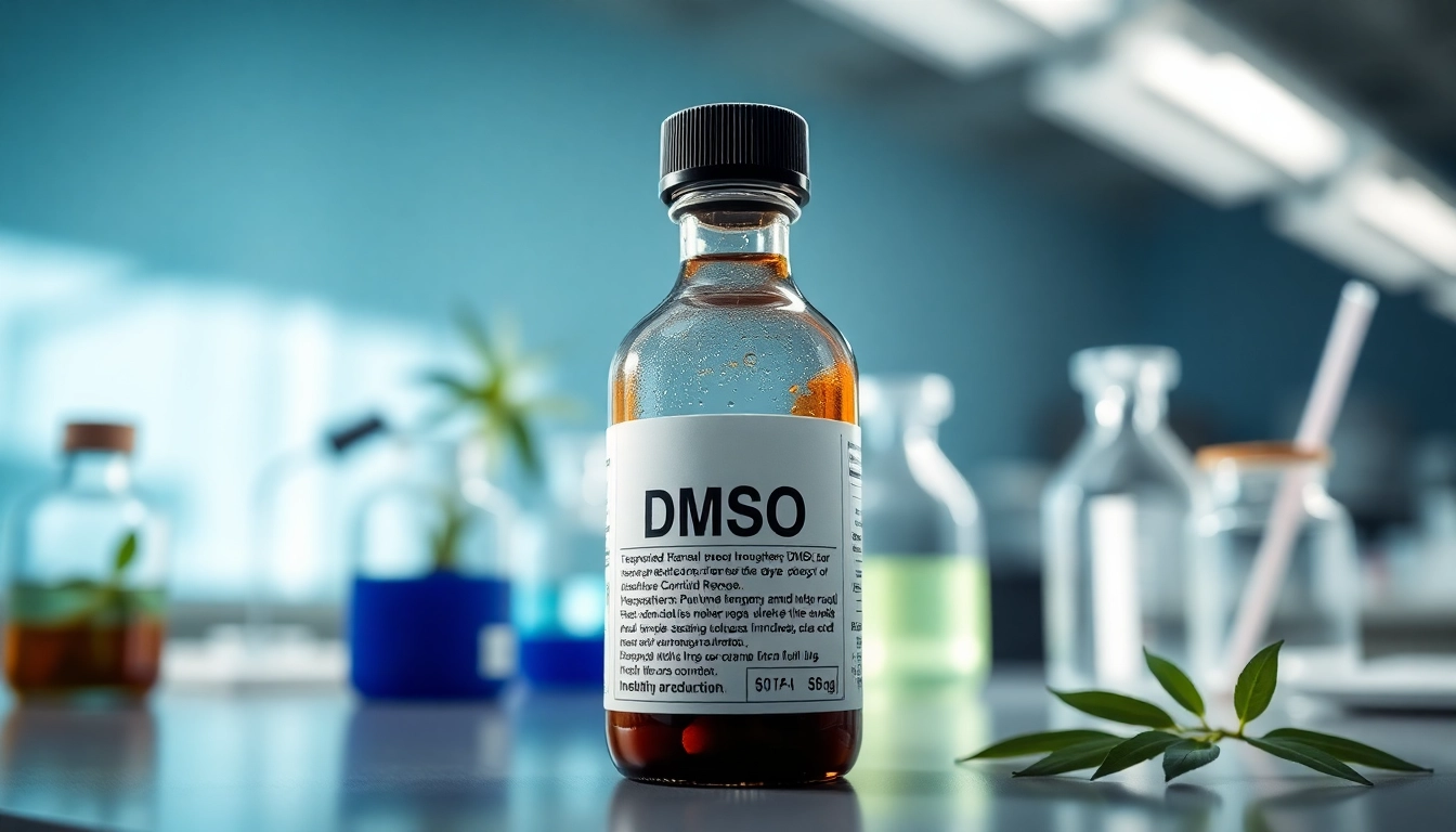 DMSO supplement in a lab setting showcasing its liquid form and informative label for clarity.