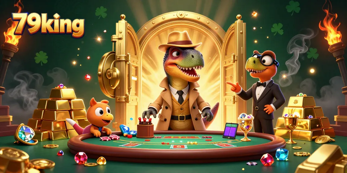This colorful 3D scene featuring a clever velociraptor card counter at 79king showcases the thrill of gambling.