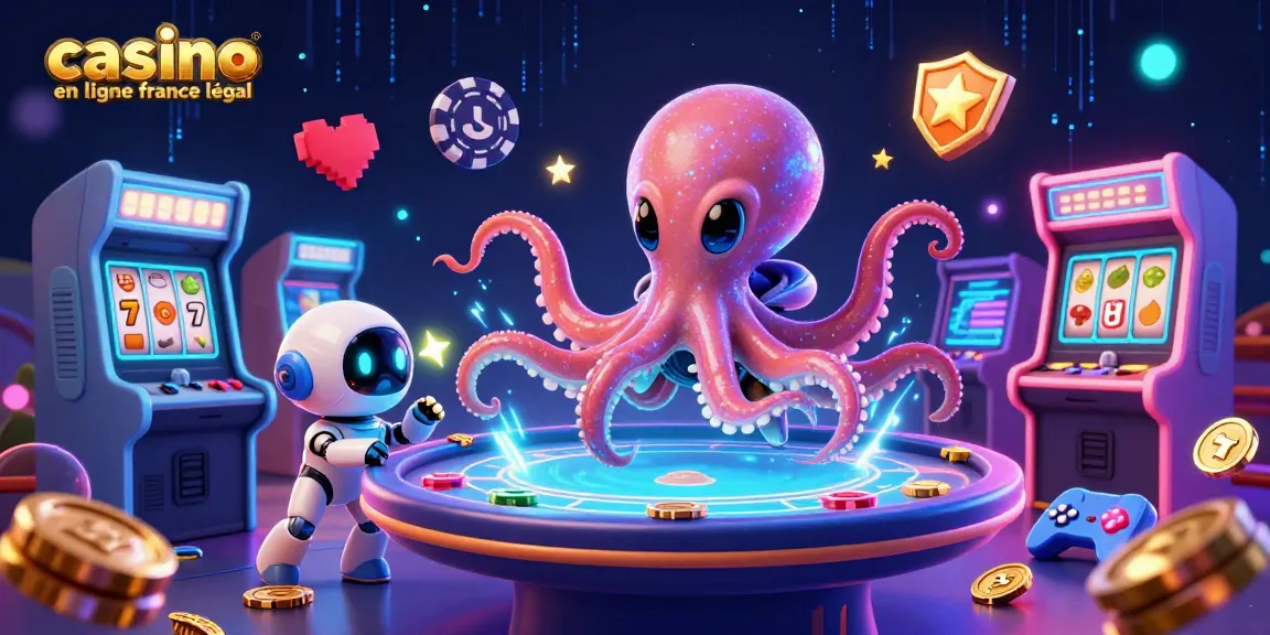 Jouer au casino en ligne France légal avec un poulpe extraterrestre à une table de poker holographique.
