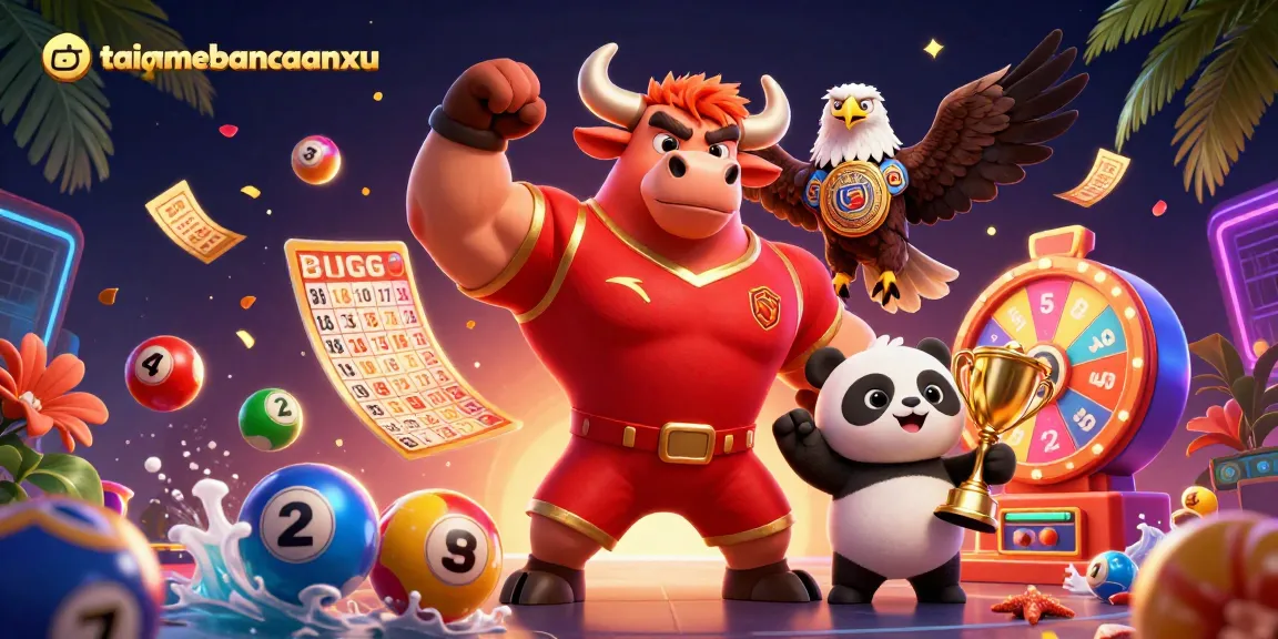 Engage with taigamebancaanxu's vibrant lottery scene featuring animated characters and dynamic game elements.