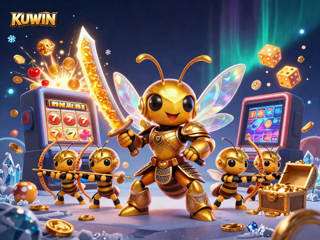 Experience thrilling jackpots with KUWIN's energetic gaming environment featuring vibrant characters and dynamic casino elements.
