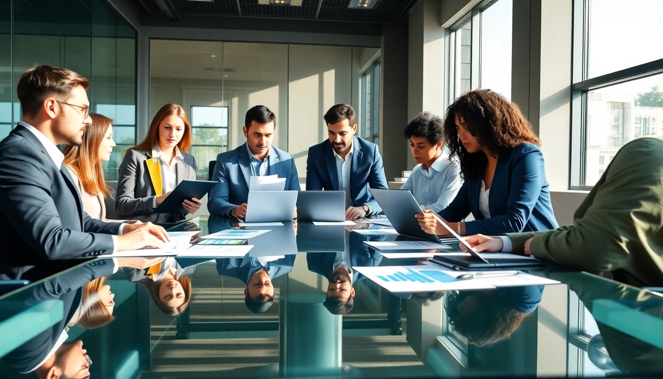 Engaging professionals discussing FCPA/DCAA compliance strategies in a modern office setting.