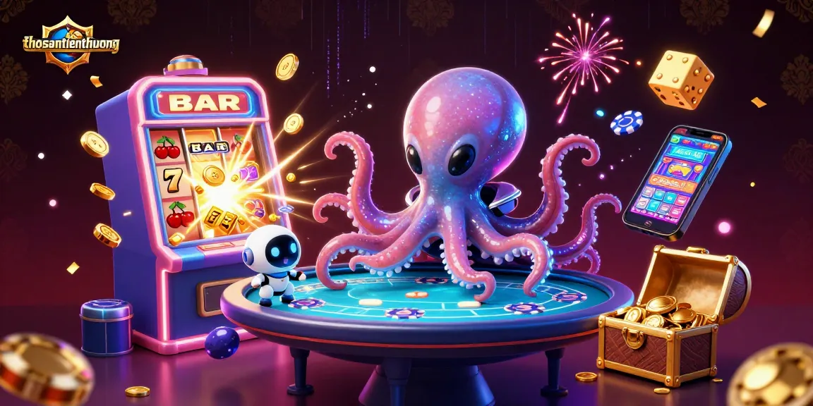Experience thosantienthuong with a dynamic scene of an alien octopus operating a casino table amidst thrilling jackpots.