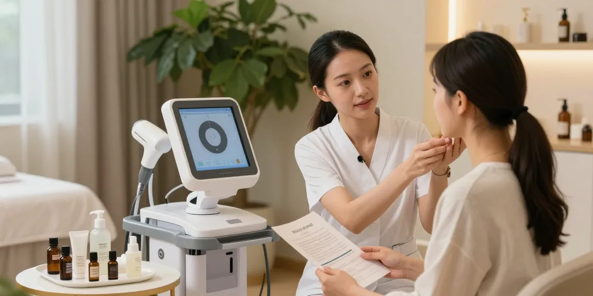 Alternative to QOVES skin analysis in a serene spa consultation setting.