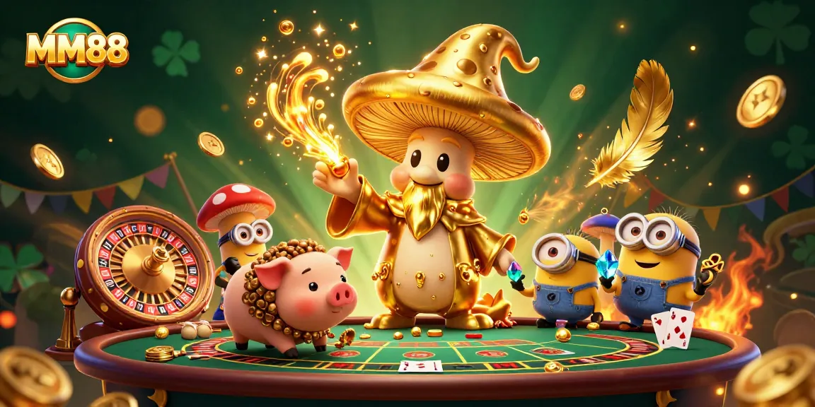 Experience thrilling moments at MM88 with a magical wizard, treasure hunting pig, and live casino excitement.