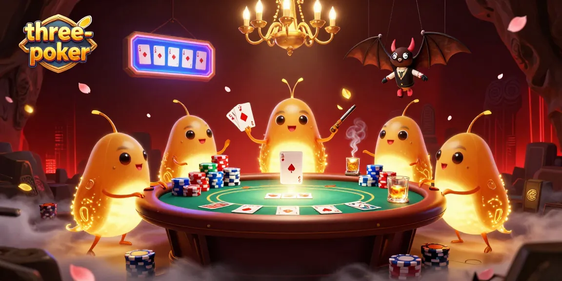 Experience three-card-poker with glowworms illuminating an exciting cave casino scene, showcasing poker action and vibrant elements.