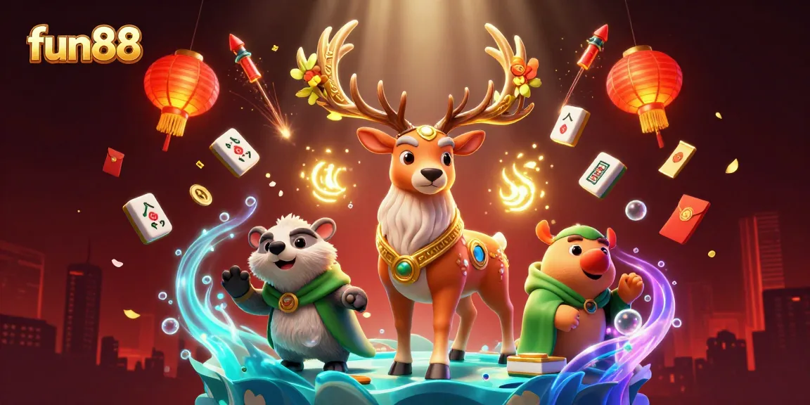 Experience fun88's thrilling gaming world with a dazzling 3D illustration featuring magical characters and festive elements.
