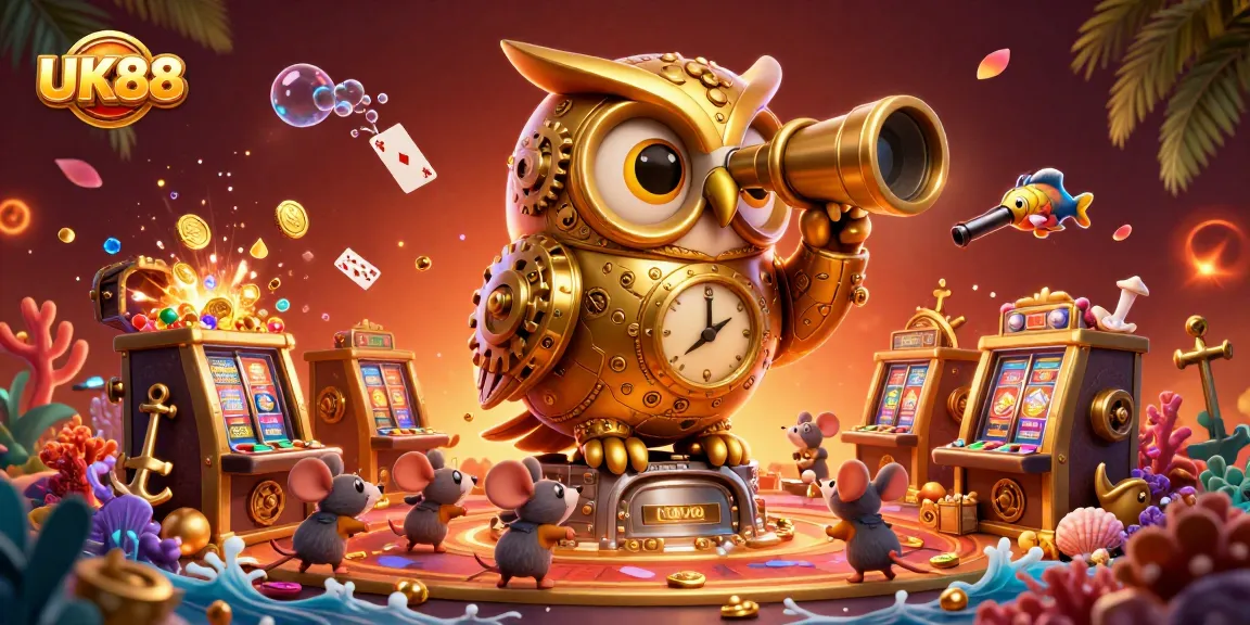 Engage with UK88's vibrant casino floor teeming with dynamic characters, gold elements, and thrilling gambling action.