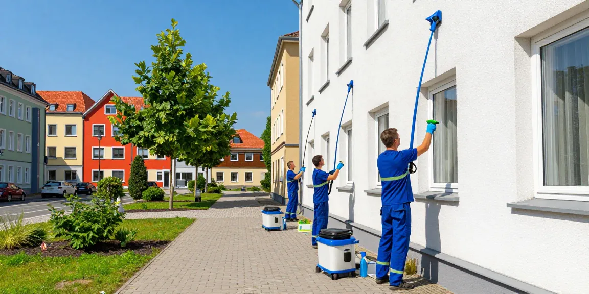 Professionelle Reinigung Bad Arolsen: Team reinigt Fassade umweltfreundlich.