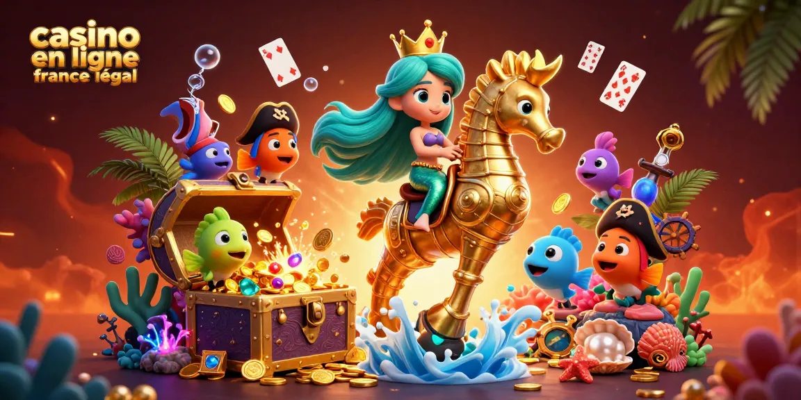 Jouez au casino en ligne France légal avec une princesse sirène, un hippocampe en armure, et des poissons pirates.