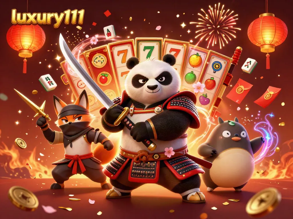 Experience thrilling gameplay with luxury111 as lively samurai panda and ninja fox unite for action.