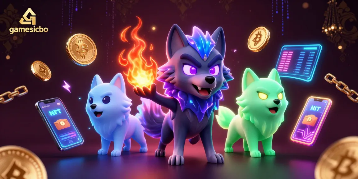 Experience gamesicbo with animated wolves and vibrant crypto elements in an energetic casino scene.