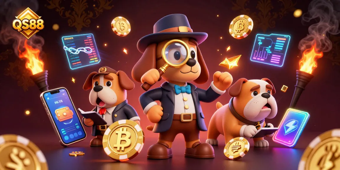 Examine poker clues and crypto showcases at QS88 with charming canine detectives.