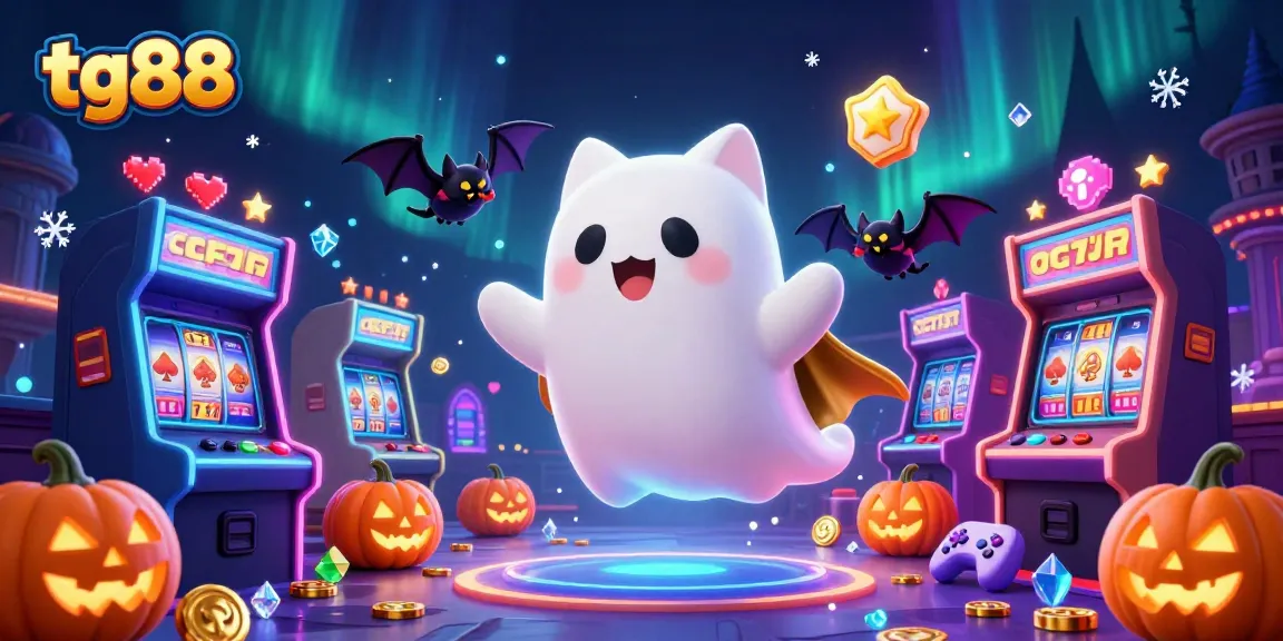Experience thrilling gaming action at tg88 with a ghost cat and vibrant casino elements.