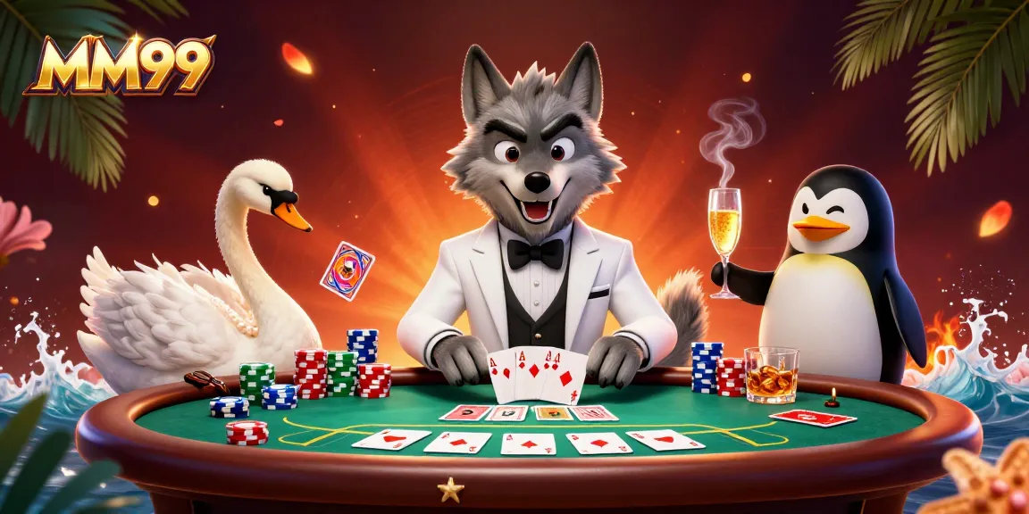 Experience MM99 with an exciting baccarat game scene featuring a debonair wolf and elegant characters.