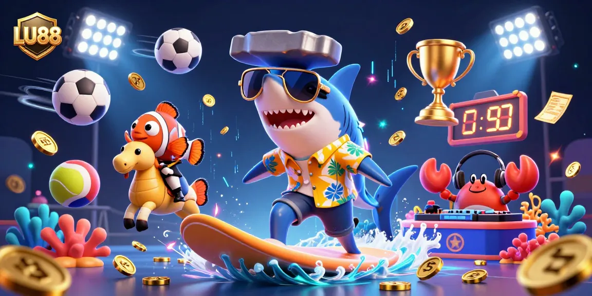 Engage with LU88's exciting gambling scene featuring vibrant characters in a dynamic casino setting.
