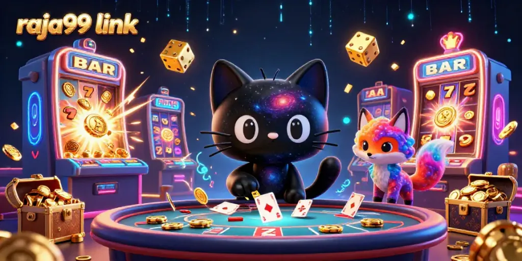 Experience the excitement of the raja99 link with vibrant casino characters and jackpot elements.