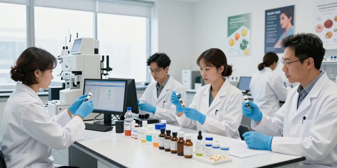 Deus Medical team analyzing health products in a modern lab environment for quality and safety.
