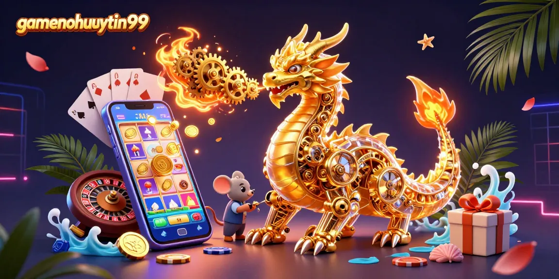 Experience thrilling gameplay with gamenohuuytin99's vibrant 3D casino illustration, featuring dragons and slot games.