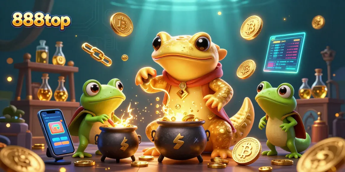 Experience thrilling winnings at 888top with vibrant characters transmuting gold in an enchanting scene.