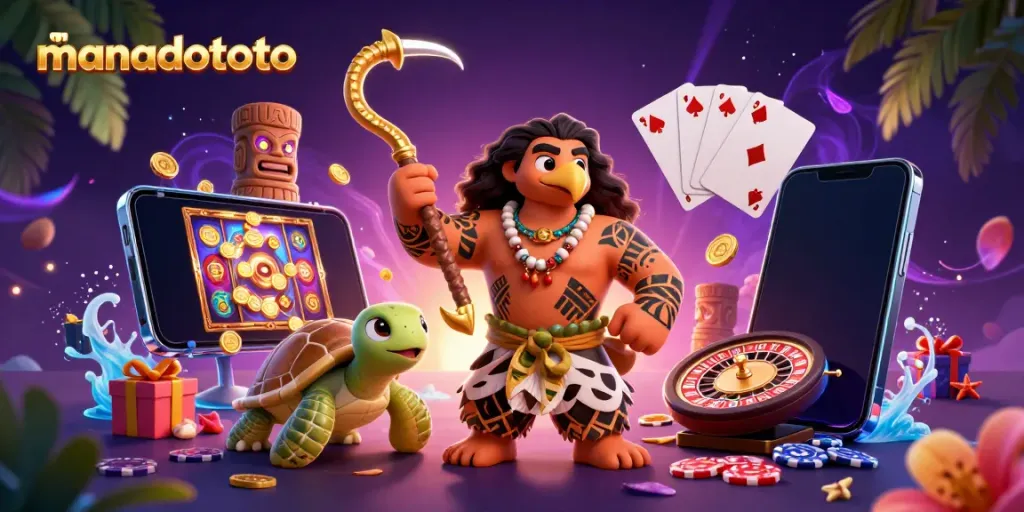 Experience the thrill of manadototo with a lively 3D casino scene, highlighting playful characters and dynamic gaming elements.
