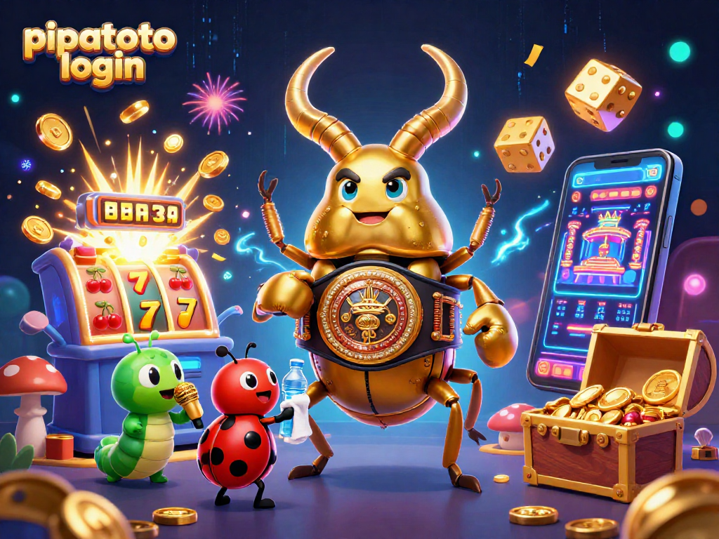 Pipatoto login shows a vibrant 3D casino scene with cartoon characters and dynamic game elements.