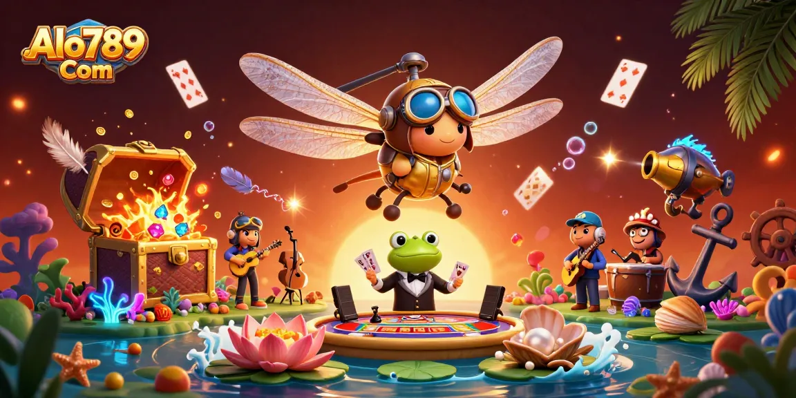 Experience the excitement of Alo789 Com featuring dynamic gaming elements in vibrant illustration.