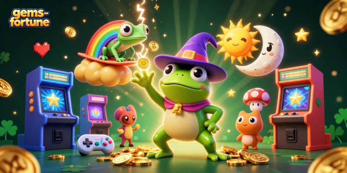 Experience gems-fortune's excitement with golden coins and colorful characters in a vibrant casino scene.