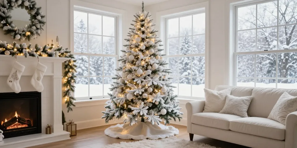 Stunning white Christmas tree in a cozy living room setting.