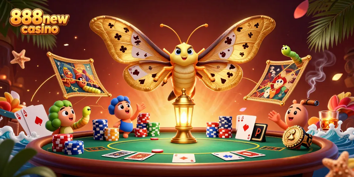 Engage in thrilling poker action at 888new casino with vibrant gaming elements and dynamic characters.
