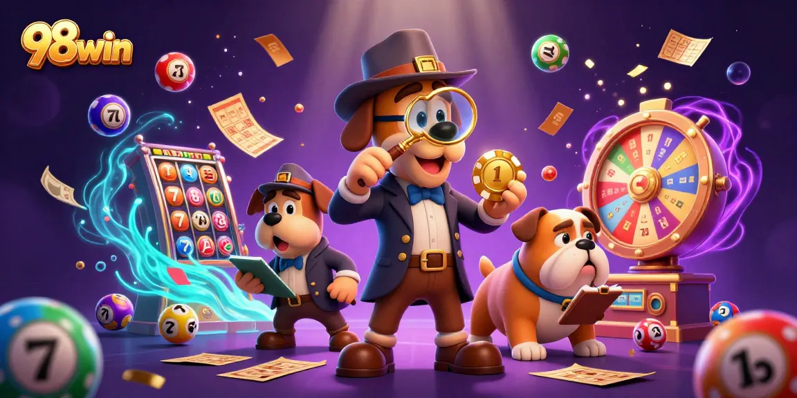 Engage in thrilling gameplay at 98win, featuring dynamic lottery balls and festive casino elements.