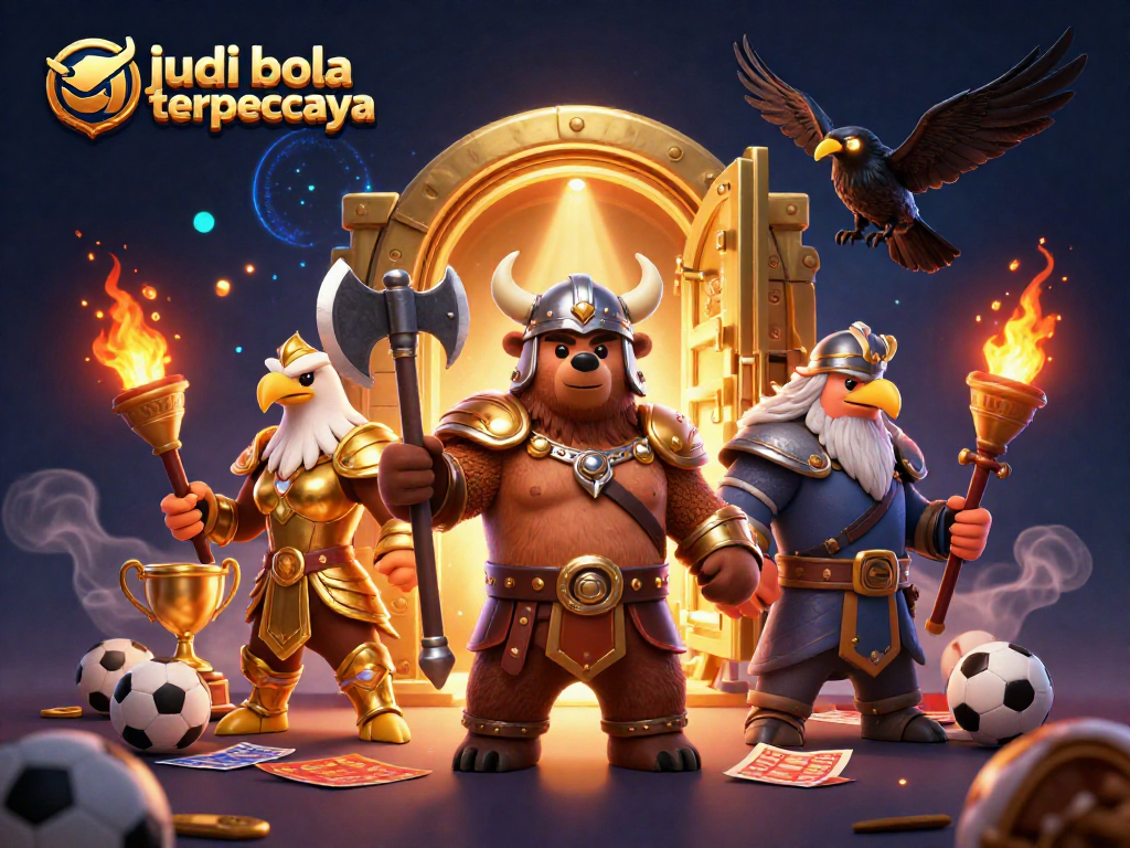Engage in thrilling judi bola terpercaya with dynamic sports betting elements surrounding vibrant characters.