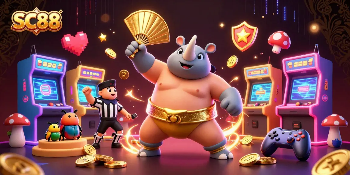 Engage with SC88 as the beetle champion triumphs amid dazzling gaming elements and coins.