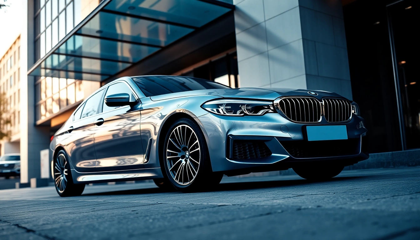 Luxury BMW car parked in a modern setting, showcasing its sleek design and elegance.