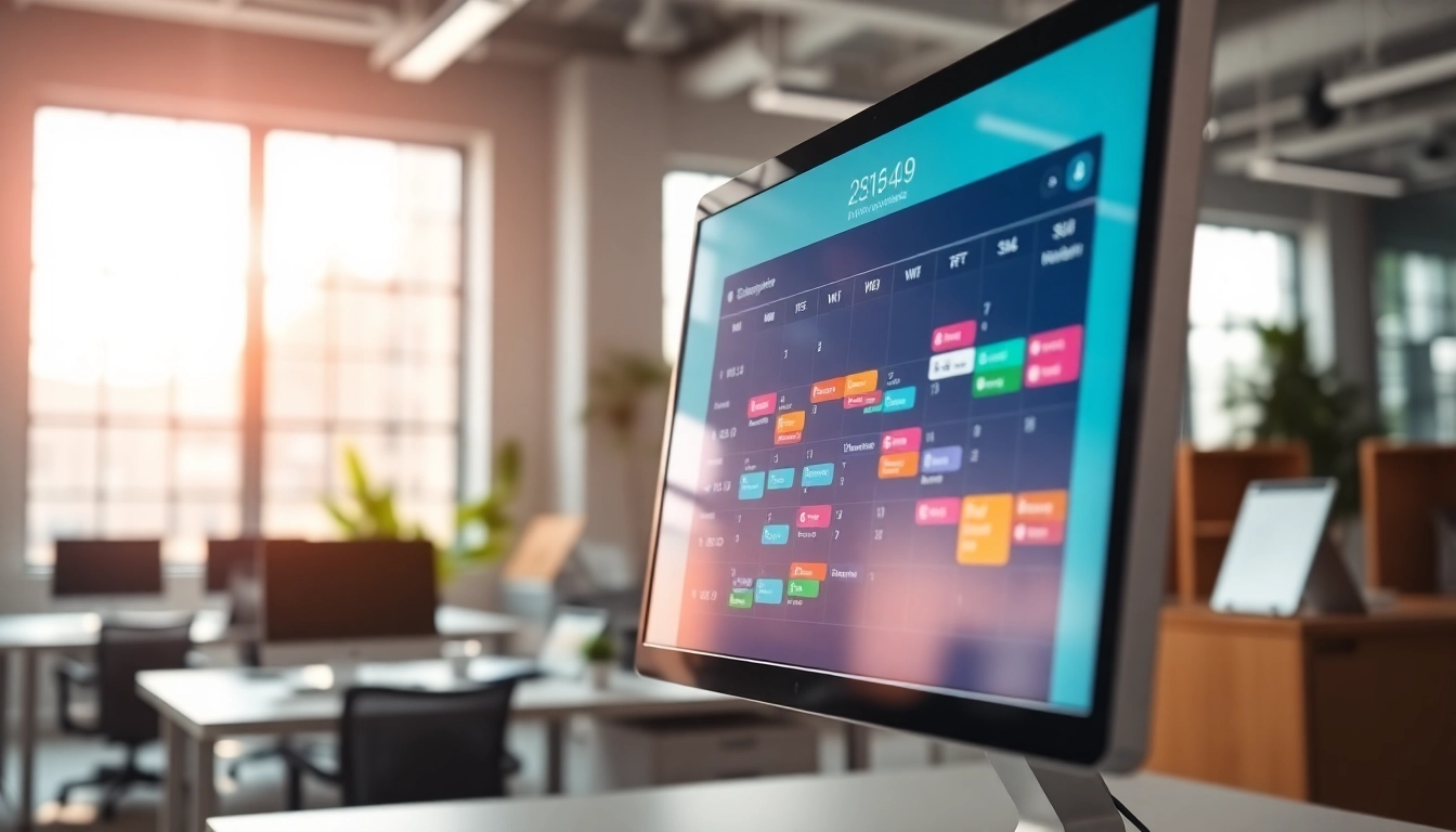 Streamlined AI assistant multi calendar sync interface on a modern computer in a bright office.