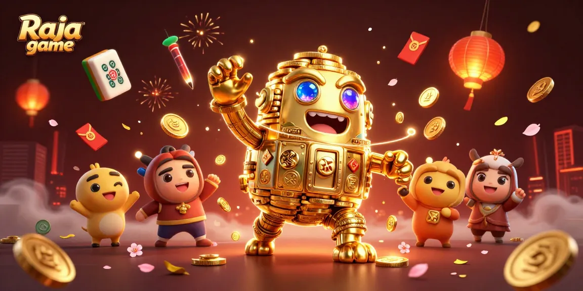 Engage with exciting Raja game scenes featuring festive elements and golden golem characters.