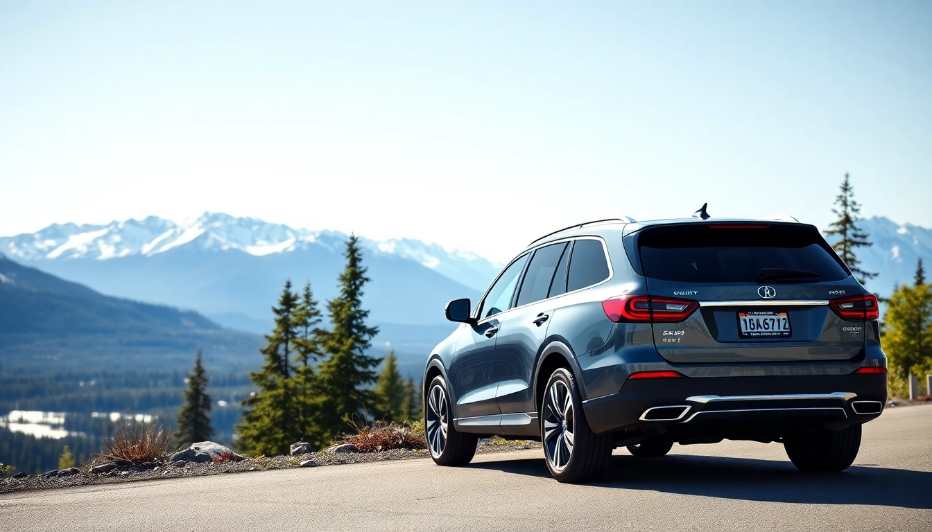 Experience vancouver to whistler car service with luxury SUV against stunning mountain backdrop.